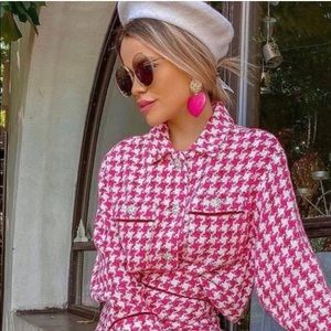 ZARA PINK AND WHITE TWEED BLAZER NWT (DISCONTINUED)